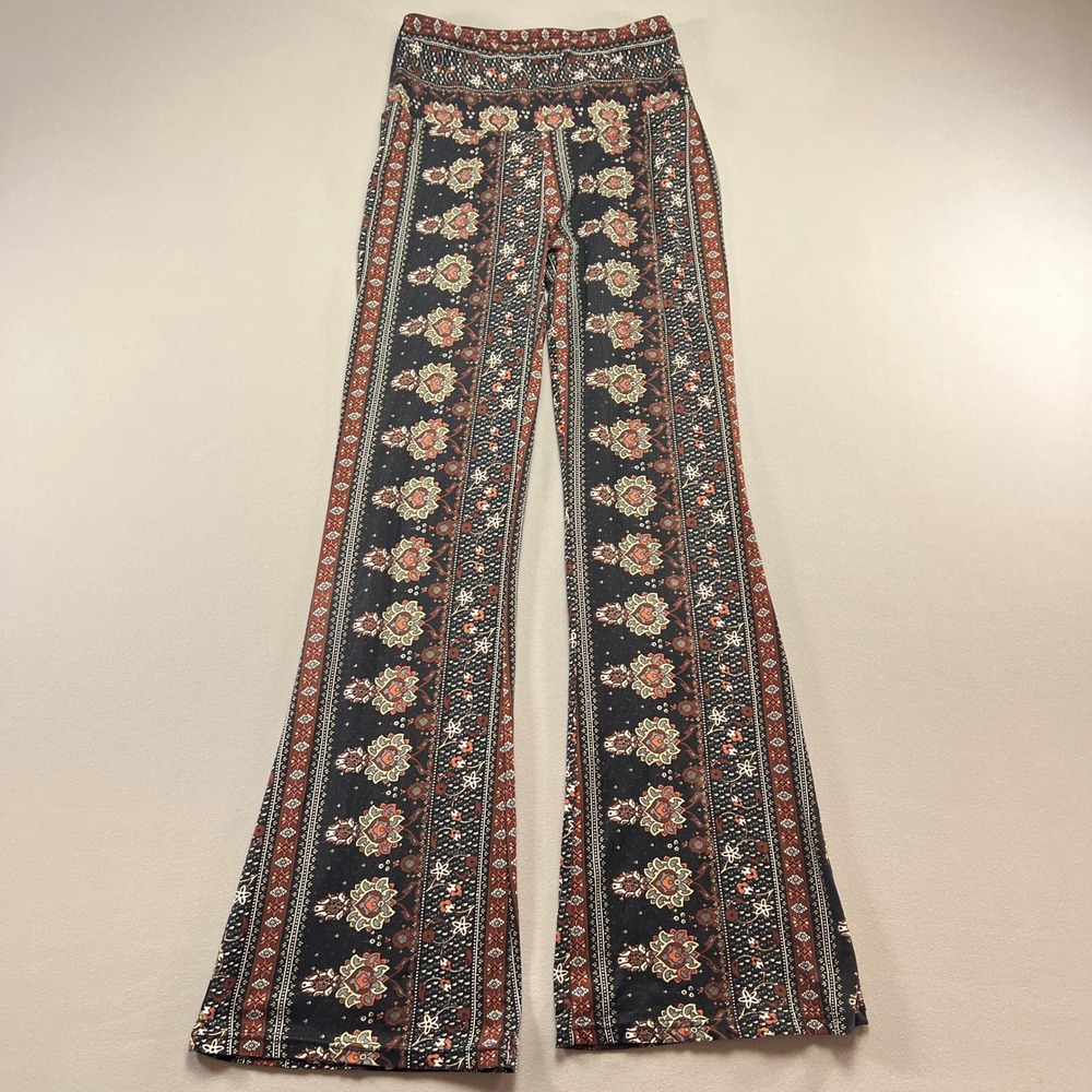 Shosho Pull On Flare Pants Womens Large Multi Paisley Floral Bell Bottom Boho